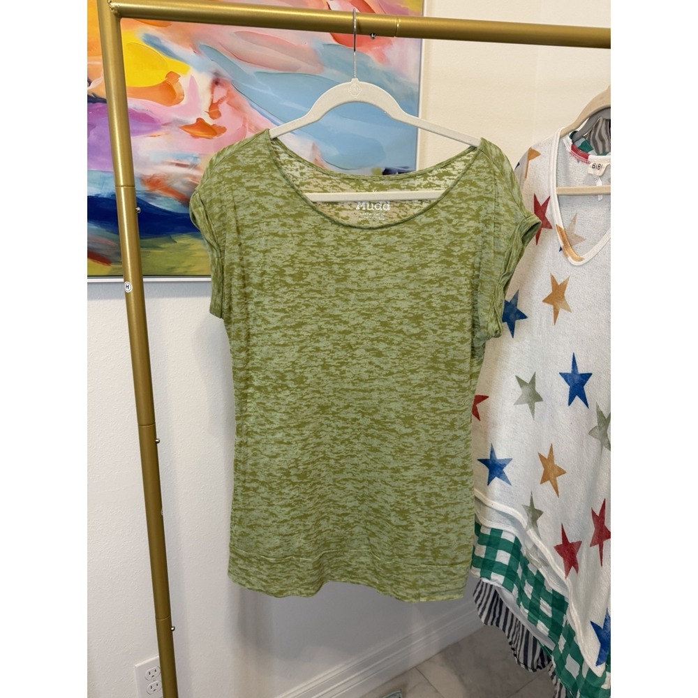 Mudd Women's Y2K Green Grunge Top with Short Sleeves and Sheer Fabric Size‎ XL